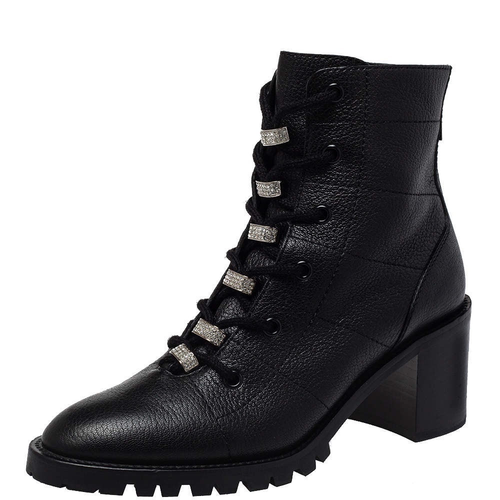 Jimmy Choos Cruz Heeled Embellished Combat Booties 38